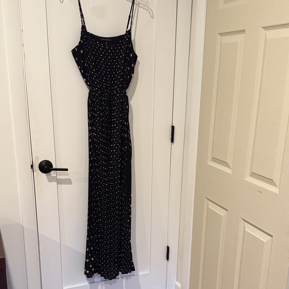 Navy and Tan Polka Dot Maxi Dress